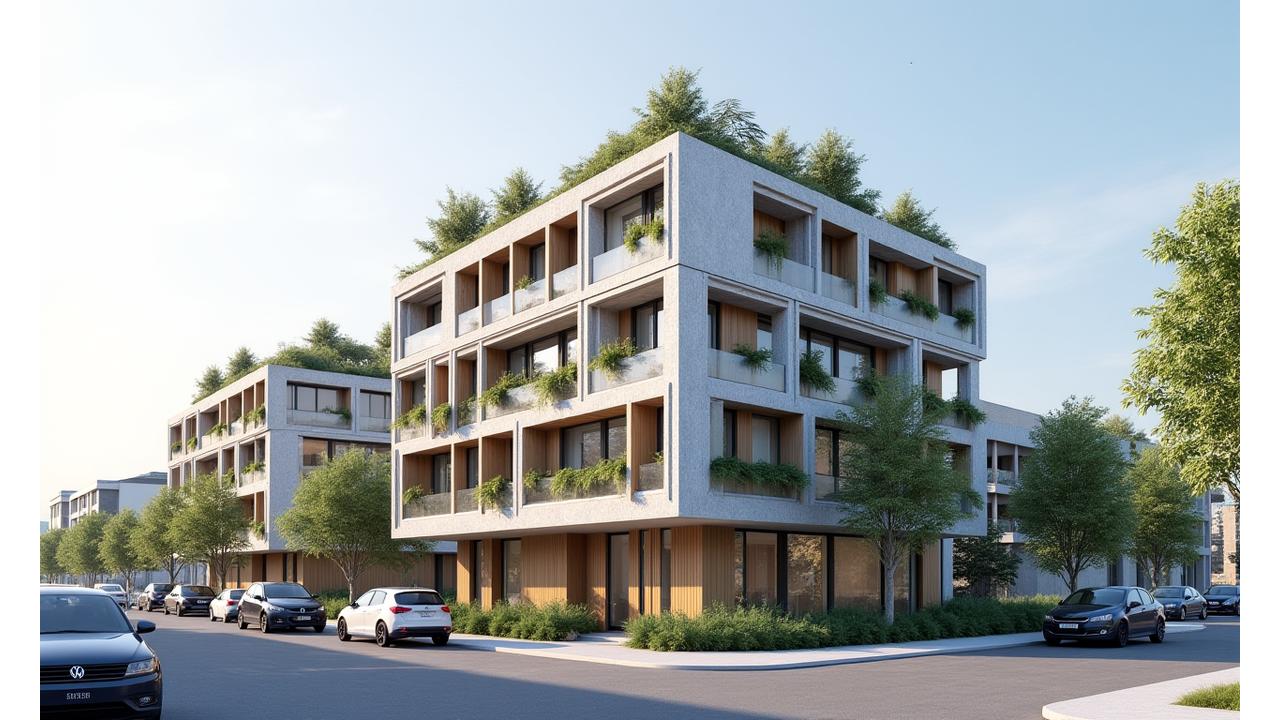 Moderne plusshus i Oslo sentrum med solcellepaneler og grønne fasadedetaljer, om dagen