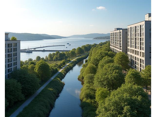 Urban planlegging for nytt boområde på Fornebu med fjordutsikt