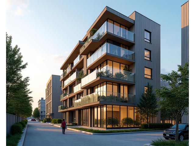 Moderne leilighetsbygg i Oslo med store vinduer og grønne elementer
