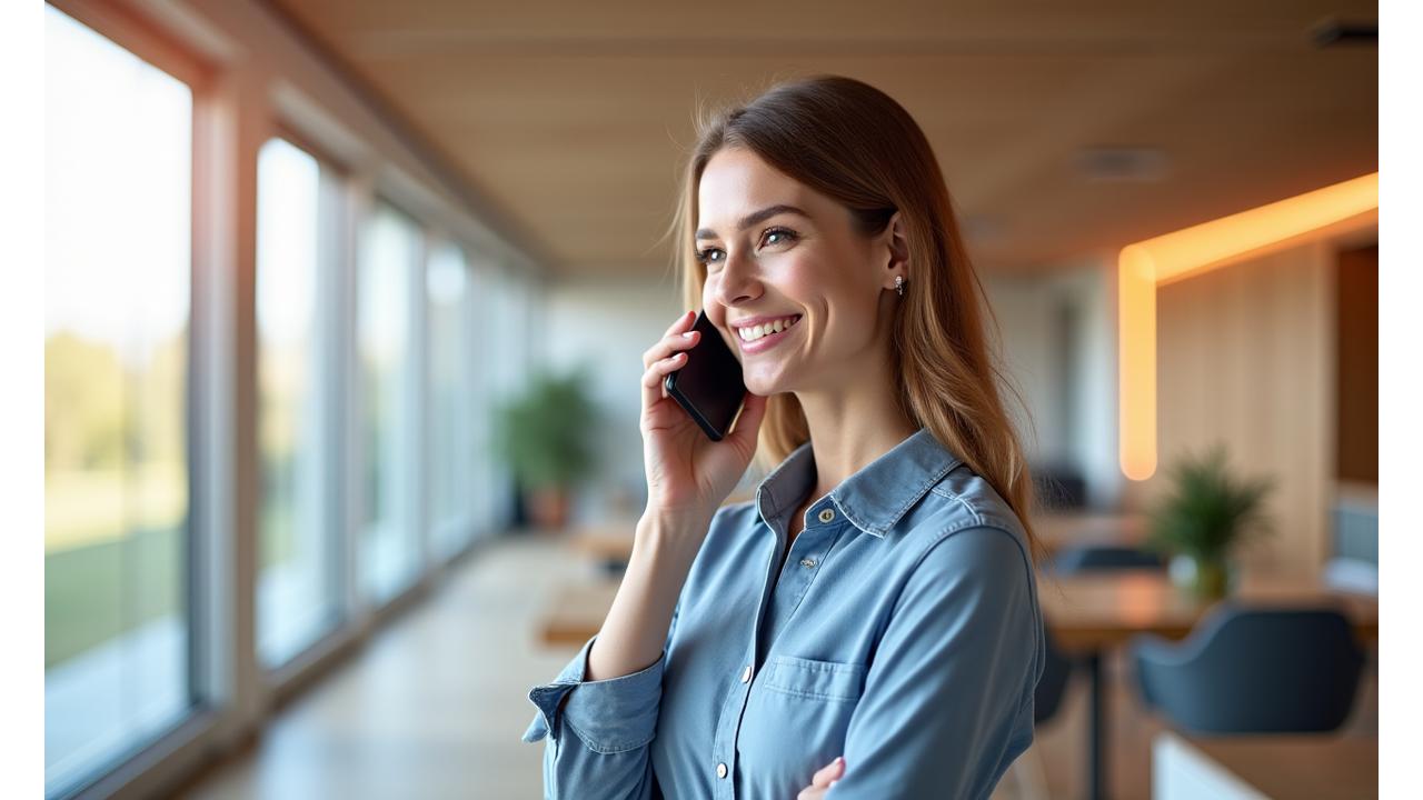 Teammedlem hos Tinde Design som snakker i telefon, symboliserer tilgjengelighet og respons.